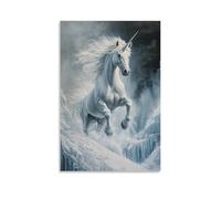 WJHJZQYY Legendary Creature Oil Painting- A Unicorn Rising through Fractured Light Above A Silent Glacier Decorative Wall Mural Modern Hanging Art Poster24x36inch(60x90cm)
