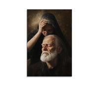 WJHJZQYY Mary Brushes Dust from An Old Man’s Face, Revealing The Shine of A Forgotten Saint. Decorative Wall Mural Modern Hanging Art Poster20x30inch(50x75cm)