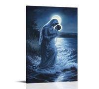WJHJZQYY Mary Kneels by The Shore, Lifting A Drowning Child from The Waves As Moonlight Glows Around Her Like A Halo. Decorative Wall Mural Modern Hanging Art Poster20x30inch(50x75cm)