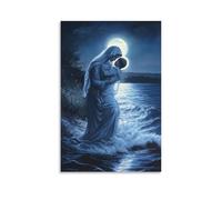 WJHJZQYY Mary Kneels by The Shore, Lifting A Drowning Child from The Waves As Moonlight Glows Around Her Like A Halo. Decorative Wall Mural Modern Hanging Art Poster12x18inch(30x45cm)
