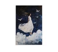 WJHJZQYY Mary Walks Across Clouds Made of Silk, Her Feet Leaving Trails of Stardust As Night Birds Fly behind Her Singing Lullabies. Decorative Wall Mural Modern Hanging Art Poster08x12inch(20x30cm)