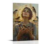 WJHJZQYY Marys Garden of Birds - A Halo of Sparrows Rest in Her Hands As She Sings to The Morning Decorative Wall Mural Modern Hanging Art Poster20x30inch(50x75cm)