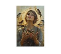WJHJZQYY Marys Garden of Birds - A Halo of Sparrows Rest in Her Hands As She Sings to The Morning Decorative Wall Mural Modern Hanging Art Poster24x36inch(60x90cm)