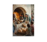 WJHJZQYY She Prepares Loaves in A Clay Oven As Children Gather with Bowls, Their Laughter Echoing in Holy Space. Decorative Wall Mural Modern Hanging Art Poster24x36inch(60x90cm)