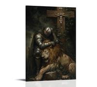 WJHJZQYY The Knight Weeps Beside A Dead Lion at The Foot of A Wooden Cross Wrapped in Ivy. Decorative Wall Mural Modern Hanging Art Poster20x30inch(50x75cm)