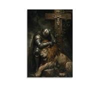 WJHJZQYY The Knight Weeps Beside A Dead Lion at The Foot of A Wooden Cross Wrapped in Ivy. Decorative Wall Mural Modern Hanging Art Poster08x12inch(20x30cm)