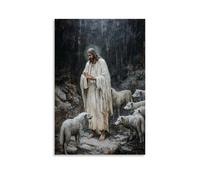 WJHJZQYY The Lamb Stands on Trembling Legs As Jesus Blesses It, The Wolves Frozen Like Statues at The Edge of The Scene. Decorative Wall Mural Modern Hanging Art Poster12x18inch(30x45cm)