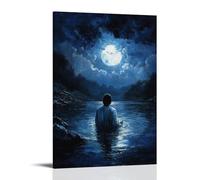 WJHJZQYY The River of Forgiveness - Jesus Baptizing in Moonlit Waters Decorative Wall Mural Modern Hanging Art Poster16x24inch(40x60cm)