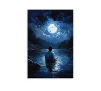 WJHJZQYY The River of Forgiveness - Jesus Baptizing in Moonlit Waters Decorative Wall Mural Modern Hanging Art Poster12x18inch(30x45cm)
