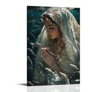 WJHJZQYY The Virgins Tears Fall Into A River Polluted by Sorrow, And Fish Return with Shimmering Silver Light. Decorative Wall Mural Modern Hanging Art Poster16x24inch(40x60cm)