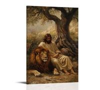 WJHJZQYY The Wounded Lion Rests Beside Jesus Under A Fig Tree, Both Healed in Silence. Decorative Wall Mural Modern Hanging Art Poster16x24inch(40x60cm)