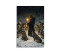 WJHJZQYY Wolves Encircle Jesus on A Snowy Hilltop, But None Dare Step Closer As He Lights A Single Candle. Decorative Wall Mural Modern Hanging Art Poster12x18inch(30x45cm)
