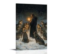 WJHJZQYY Wolves Encircle Jesus on A Snowy Hilltop, But None Dare Step Closer As He Lights A Single Candle. Decorative Wall Mural Modern Hanging Art Poster12x18inch(30x45cm)
