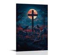 WJHJZQYY Wolves Howl Beneath The Desert Cross As Moonlight Illuminates Their Eyes Decorative Wall Mural Modern Hanging Art Poster20x30inch(50x75cm)