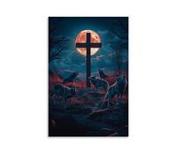 WJHJZQYY Wolves Howl Beneath The Desert Cross As Moonlight Illuminates Their Eyes Decorative Wall Mural Modern Hanging Art Poster20x30inch(50x75cm)