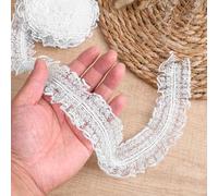 WJIAAA 10 Yards White Lace Ruffle Trim,1.8" Lace Fabrc Ribbon Nylon Ruffle Ribbon for Crafts Sewing DIY(White)