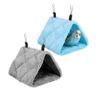 WJIAAA 2 Pack Warm Bird Nest House, Triangle Shed Hut Parrot Sleeping Bed, Solid Color Blue Grey Hanging Cage Hammock, Birds Snuggle Cave Hideaway Tent Plush for Hamster Parrot Macaw Budgies Eclectus