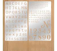 WJIAAA 2 Pcs Metal Stencils for Wood Burning, Stencils for Engraving Pen & Wood Burning, 4x7 Inch Reusable Alphabet Number Font Templates for Metal Leather Glass DIY Crafts
