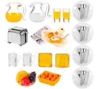 WJIAAA 46 Pieces Miniature Accessories Breakfast, Mini Dollhouse Breakfast Set Accessories Gnome Food Set for Dollhouse Decoration Christmas Decoration Photo Props