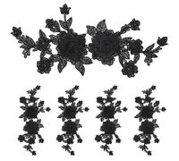 WJIAAA 4pcs Black Embroidered Floral Appliques, Boho Flower Vintage Rose Sew on Patches Retro Polyester Applique for Wedding Dress Bridal Headpiece Hat Bag Jeans Shoes Clothes DIY Crafts Accessories