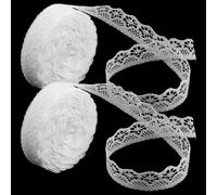 WJIAAA 4x10 Yards White Lace Ribbon, 4 Rolls 0.55 Inch Wide Lace Trim Ribbon, Sewing Flower Fabric Roll Trim Sewing Crafts for Wedding Decoration, Bouquet, Gift Packaging Wrapping(White)