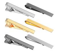 WJIAAA 6 Pack Tie Clips for Men Long Styles Ties Bar Clip Set Square Edges Tie Tack Pins Silver Gold Black Necktie Bar Necktie Wedding Business Clips