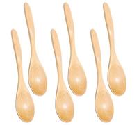 WJIAAA 6 Pcs Small Wooden Spoons,5.7 Inch Wood Teaspoons for Honey Tea Coffee Jam Sugar Ice Cream,Bath Salts Stirring Spoons Handmade Natural Wooden Spoon for Eating(Light-Colored Basil)