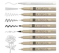 WJIAAA 8 Pcs Micron Pens, 7 Size Black Fine Liner Pens for Artists with White Highlighter Pen, Waterproof Drawing Ink Pen for Watercolor, Sketching, Manga & Anime