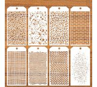 WJIAAA 8 Pieces Stencils for Crafts, Leopard Brick Dot Layering Stencils with Keyring Mixed Media Abstract Texture Crackle Marble for Painting on Card Making Canvas DIY Crafts Furniture Paper Airbrush