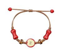 WJIAAA Ceramic Apple Charm Bracelet, Whimsical Accessories, Adjustable 11 Inch Woven Cord for Women Men, Red/Brown