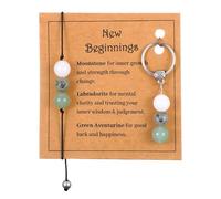 WJIAAA Crystal Keychain for New Beginnings with Bracelet, Good Luck Healing Stone Keyring with Card, Inspirational Encouragement Gift for Women and Men, Recovery, Job, Well-being