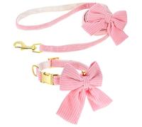 WJIAAA Dog Collar and Leash Set with Bowtie, Pink Cute Girl Dog Collars Bow Metal Buckle Adjustable Corduroy Dogs Collar 10‘’-16‘’for Small Medium Puppy Dogs with 5 FT Leash Pink S