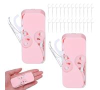 WJIAAA Flosser Dispenser 2 Pack with 24 Pcs Floss, Compact Floss Container for Adults, Travel Toothpick Holder, Mini Size Fits Pocket & Purse(Pink)