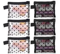 WJIAAA Mesh Makeup Bags Zipper, 6 pcs Mini Heart Print Cosmetic Bags 3D Heart-shaped Storage Pouch Small Nylon Organizer Purse Bag for Women Lipstick Travel Home Offices black