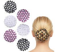WJIAAA Pack of 6 Bun Net Hair Net, Glitter Rhinestones Ballet Bun Net, Hair Nets Hairstyles, Elastic Edge Ballet Accessories, Hair Nets Figure Skating Rhythmic Sports Gymnastics, Black White Purple