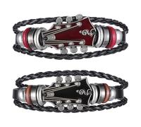 WJIAAA Retro Leather Guitar Bracelet, Adjustable Multi-Layer Wristband, Music Gifts for Men, Black Punk Rock Guitar Accessories(Red)