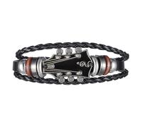 WJIAAA Retro Leather Guitar Bracelet, Adjustable Multi-Layer Wristband, Music Gifts for Men, Black Punk Rock Guitar Accessories(Black)