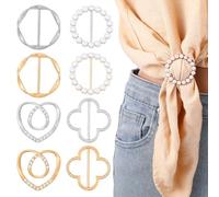 WJIAAA Scarf Ring Clip, 8pcs Clothes Corner Knotted Button Pearl Scarf Ring Buckle Clips for Women Fashion Metal Buckle for Clothes Hat Belt Decor