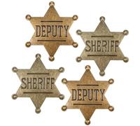 WJIAAA Sheriff Badge, 4pcs Deputy Badge Metal Adult Cowboy Party Decoration Retro Western Police Themed Hexagram Medallion Pins Birthday Party Bag Carnival Prizes Gift Fillers