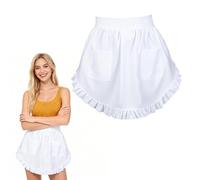 WJIAAA White Waist Apron for Women with Pockets,White Half Apron Waitress Maid Costume Smock Vintage Frilly Smock Kitchen Cooking Restaurant Bistro Coffee Shop
