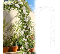 WJIANBIN Arche de jardin robuste en métal blanc de 2,4 m de haut avec demi-treillis pour plantes grimpantes, décoration extérieure idéale pour le support de pelouse et de jardin (L 240 x H 240 cm)