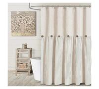 WJIAYAO Linen Shower Curtain Button Stitched Hemline Shower Curtain