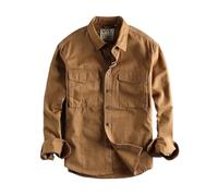 WJIAYAO Men's Work Shirts Retro Wash Solid Color Work Shirt Men's Pocket Trend(Color4,XL)