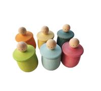 WJIAYAO Wooden Peg Dolls Rainbow Beech Handmade Wooden Cup Figure Gyro Game Color Sorting Peg Dolls for Kids(Pastel dolls A 6)