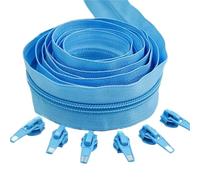 WJIAYAO Zippers 1/2/3/5/10 Meters Long Nylon Zippers Rolls with Auto-lock Zipper Slider For Tailor Sewing(Lake Blue,2 meter 4 slider)