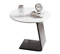 WJIHUYU Round Side Table, C Shaped End Table with Marble Effect Top and Black Metal Frame Small Side Table for Living Room Bedroom Sofa and Couch