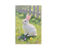 WJJAYLSS A Domestic Rabbit on The Grass, Perking Up Its Ears to Listen to Distant Sounds Contemporary Wall Mural Art Decorative Hanging Poster24x36inch(60x90cm)