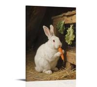 WJJAYLSS A Domestic Rabbit Squatting Beside The Cage Eating A Carrot, Ears Drooping Contemporary Wall Mural Art Decorative Hanging Poster20x30inch(50x75cm)