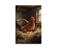 WJJAYLSS A Hen Sitting on The Nest Incubating Eggs, Wings Covering The Eggs Contemporary Wall Mural Art Decorative Hanging Poster24x36inch(60x90cm)