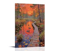 WJJAYLSS Leaf-strewn Path Scenic Autumn View Contemporary Wall Mural Art Decorative Hanging Poster24x36inch(60x90cm)